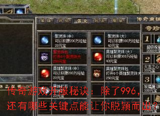 传奇游戏开服秘诀:除了996,还有哪些关键点能让你脱颖而出? 传奇游戏开服秘诀:除了996,还有哪些关键点能让你脱颖而出?